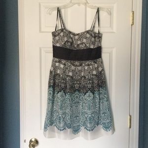 Max and Cleo Black/Teal Patterned A-Line Dress